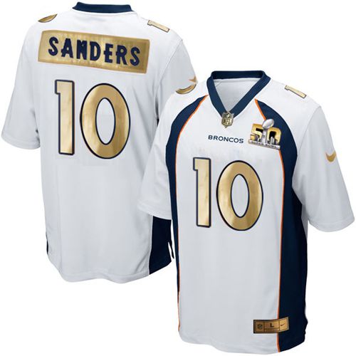 Nike Broncos #10 Emmanuel Sanders White Men's Stitched NFL Game Super Bowl 50 Collection Jersey - Click Image to Close